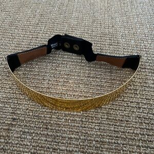 Brave Gold-Tone Metal Plate Belt with Black Leather and Elastic Accents Size 24